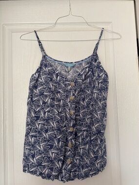 Joules Printed Button Front Cami | Size S | Blue White | Lightweight